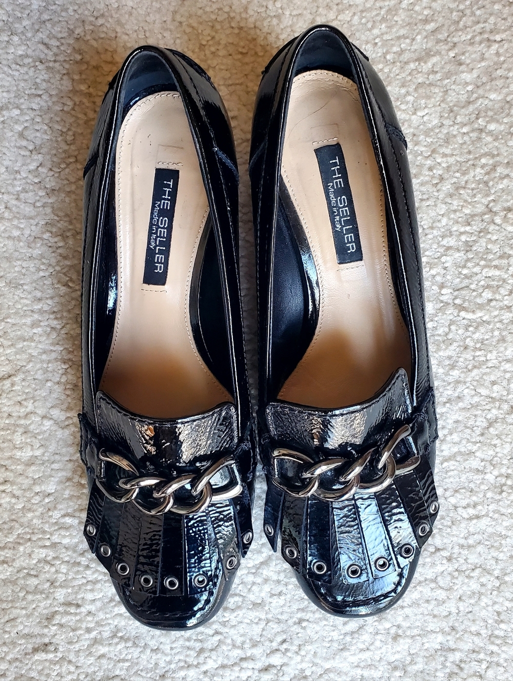 The Seller Italian Black Patent Leather Loafers  8.5 Made in Italy